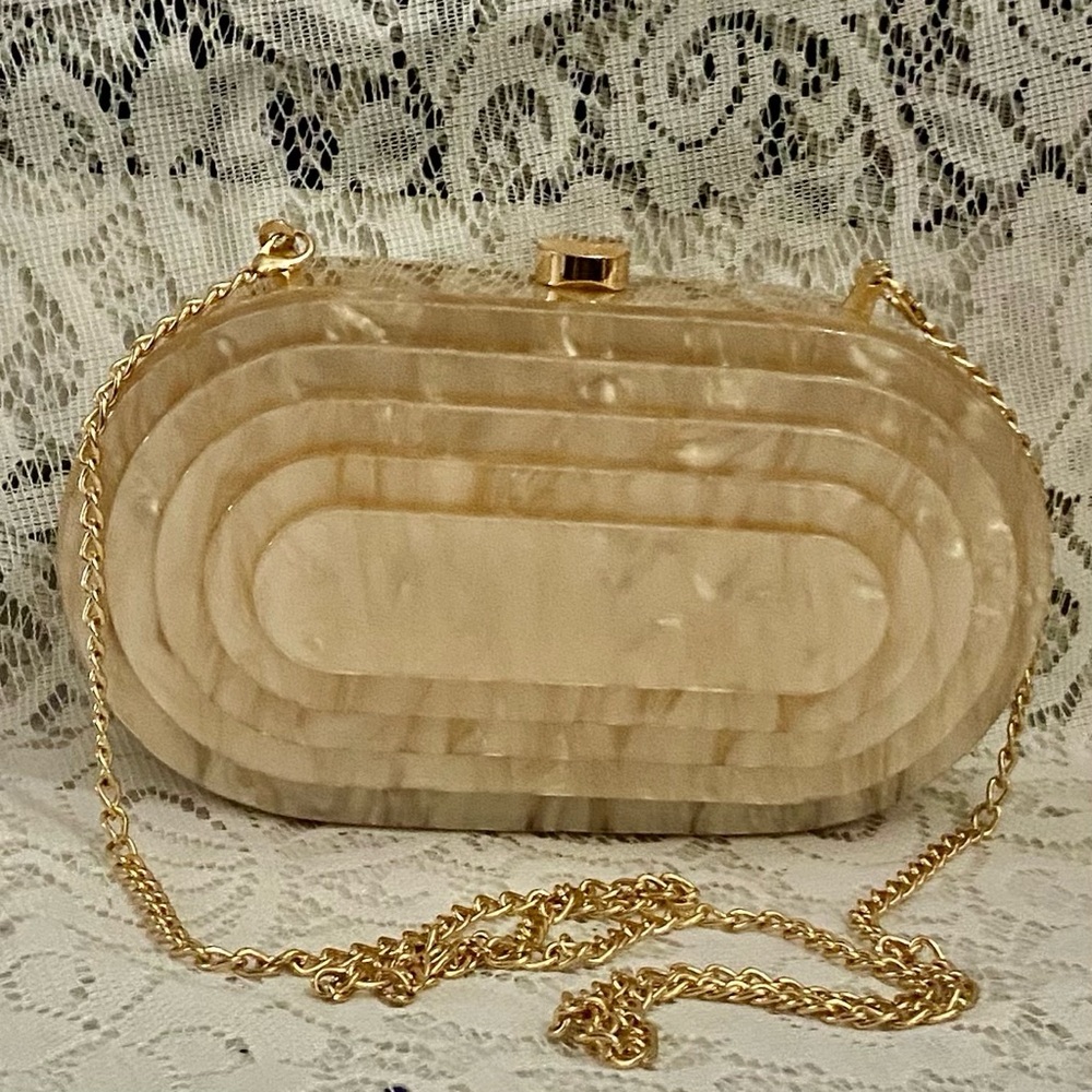 Antique-Art Deco Elegant Pink Lucite Clutch-Crossbody 8in x 4.5in x 2in